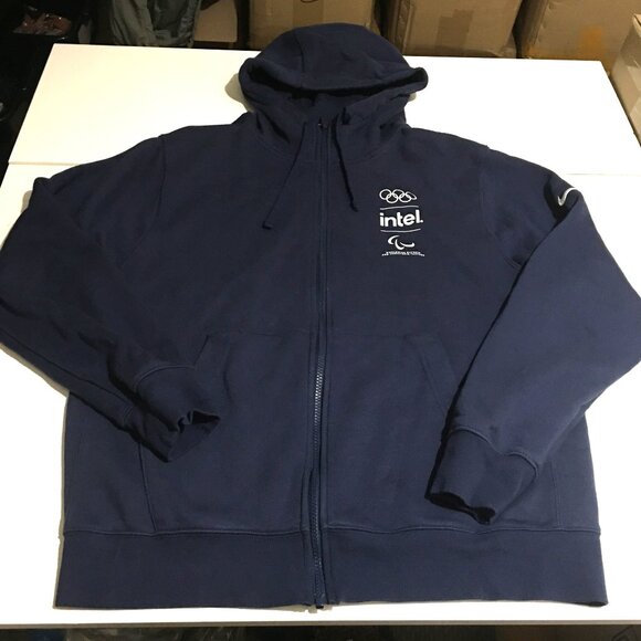 Nike Club Fleece Hoodie Full Zip Sweatshirt Mens Large Blue Olympic - Picture 1 of 9
